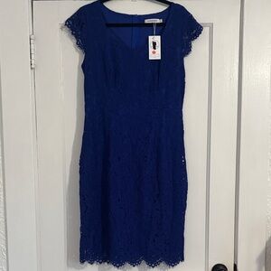 Aooksmery Chic Royal Blue Lace Midi Dress NWT